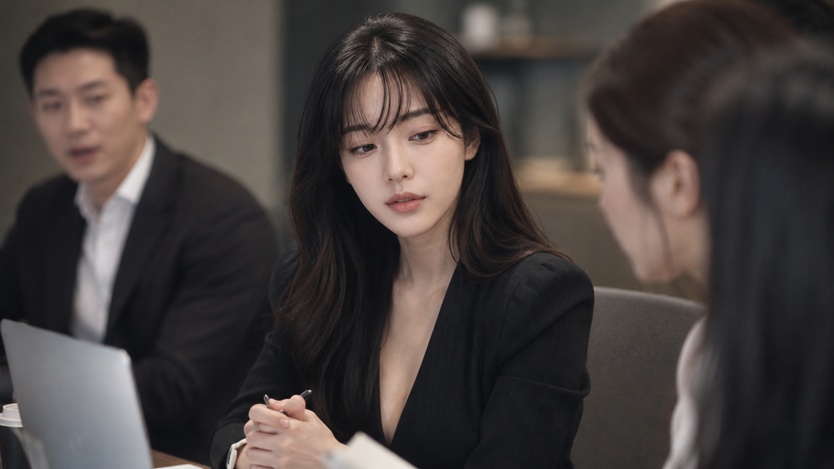 직장 회의 후 동료의 의견에 Absolutely와 Exactly로 차분하게 동의하는 장면
