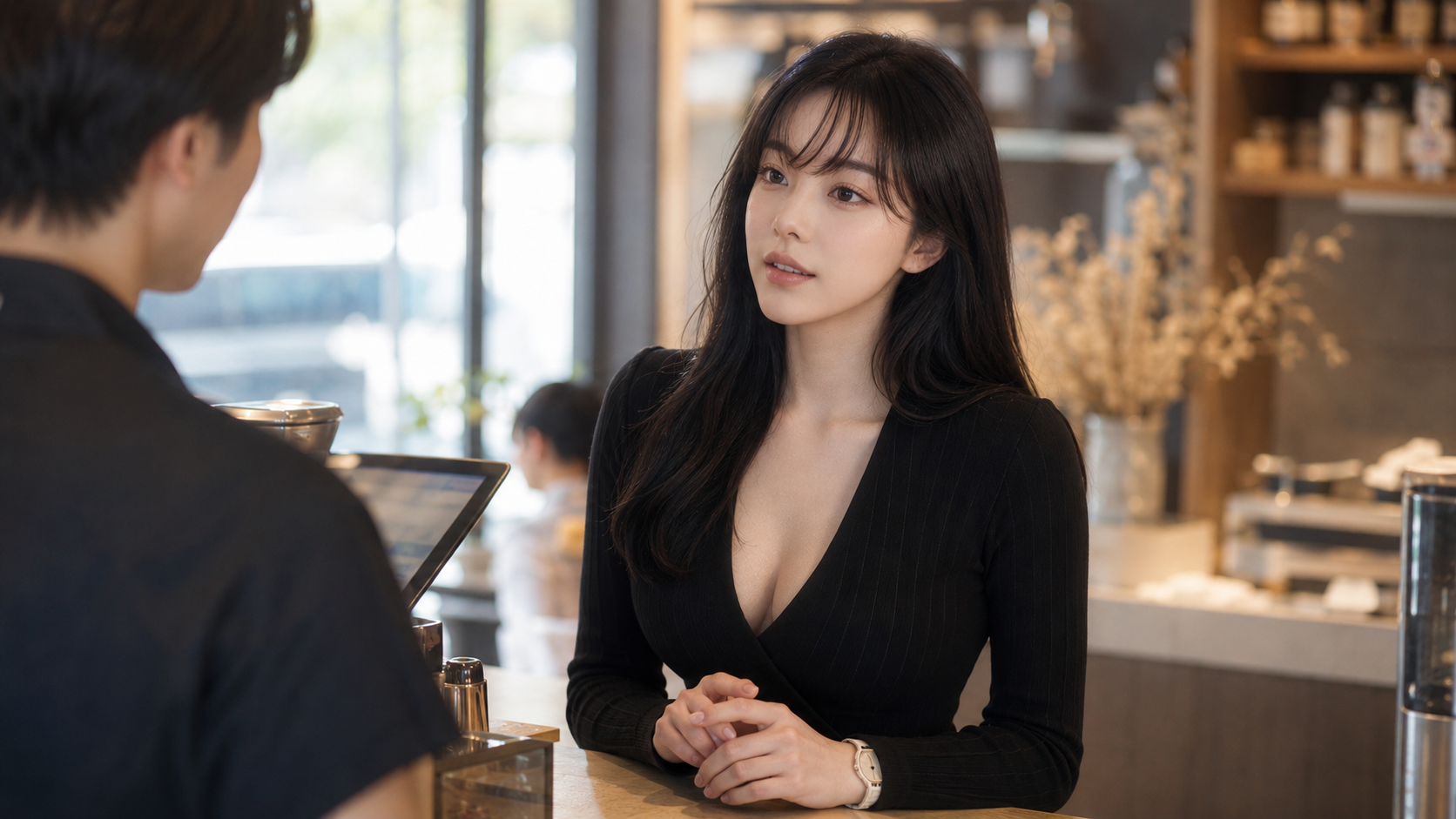 카페에서 Could I get 표현으로 정중하게 영어 주문을 하는 장면